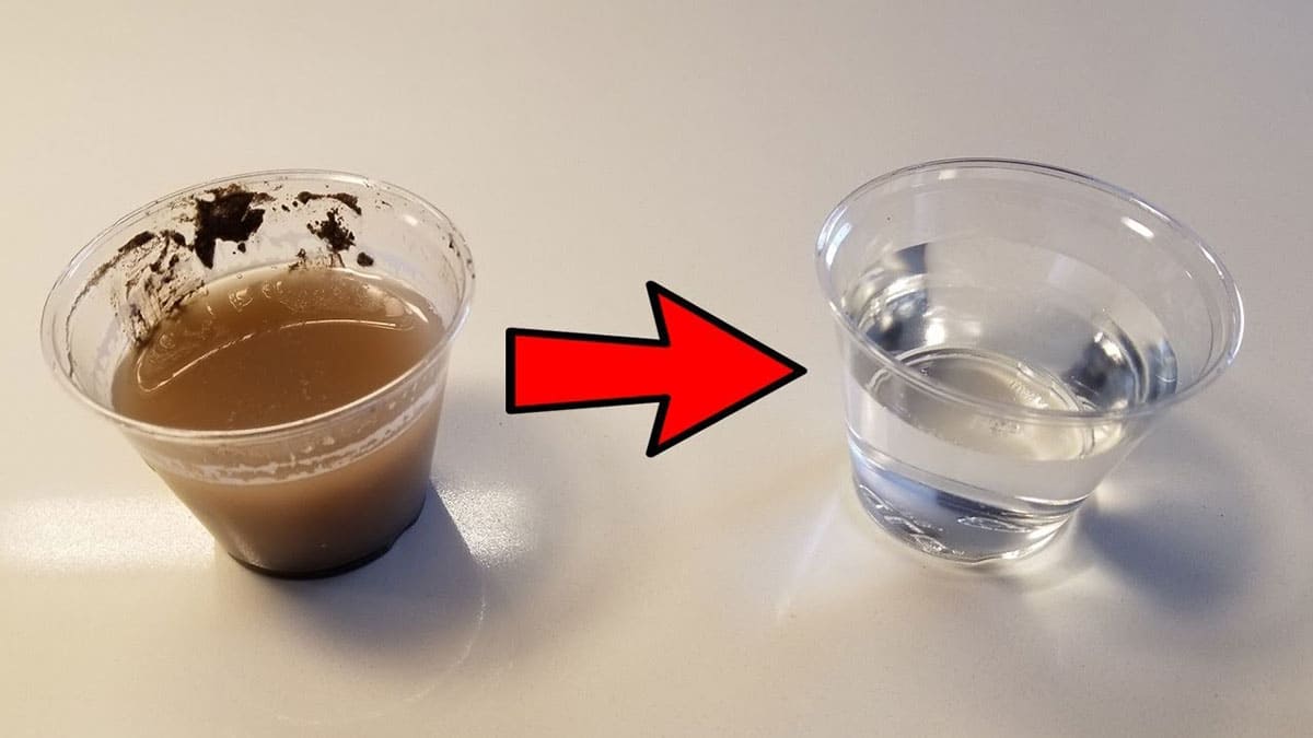 A dirty glass of water vs. a clean glass of water, after being filtered