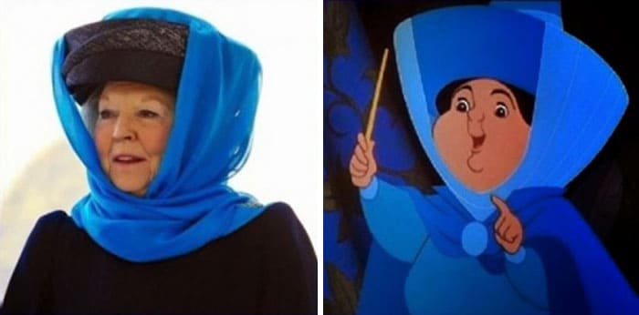 A woman in a royal blue scarf like Merryweather