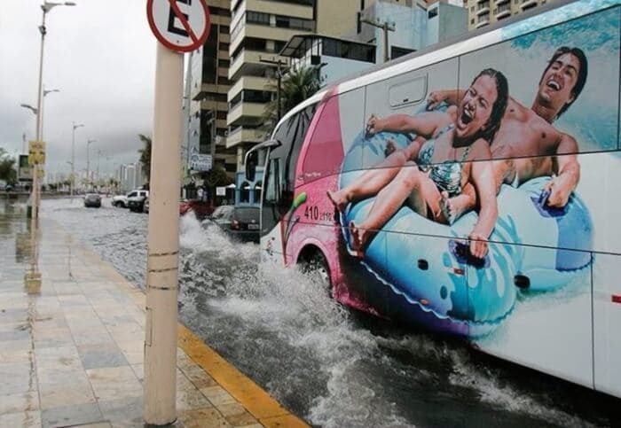 Bus with water park advertisement
