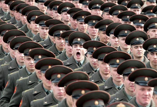 Soldier yawning