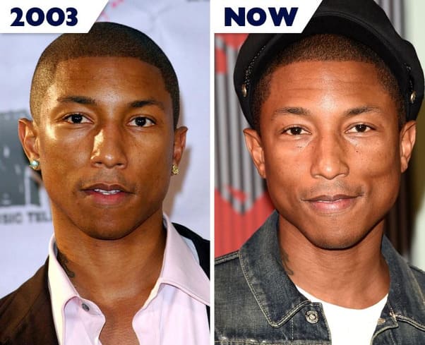 Pharrell Williams then and now 