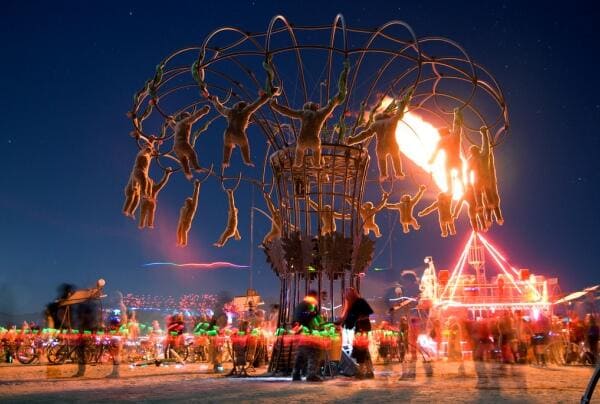 Burning Man sculpture and lights 