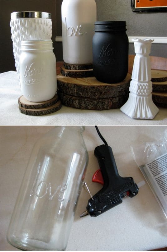Labeling Mason jars with a hot glue gun