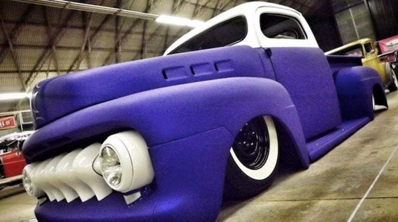 purple and white matt pickup truck