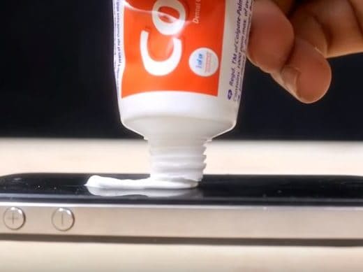 Toothpaste on a cell phone
