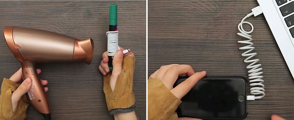 Wrapping a phone chord around a marker
