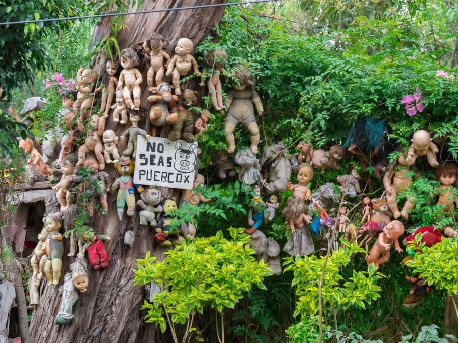 The Island of the Dolls in the channels of Xochimilco in Mexico
