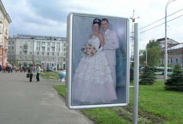 wedding photo as a street sign 