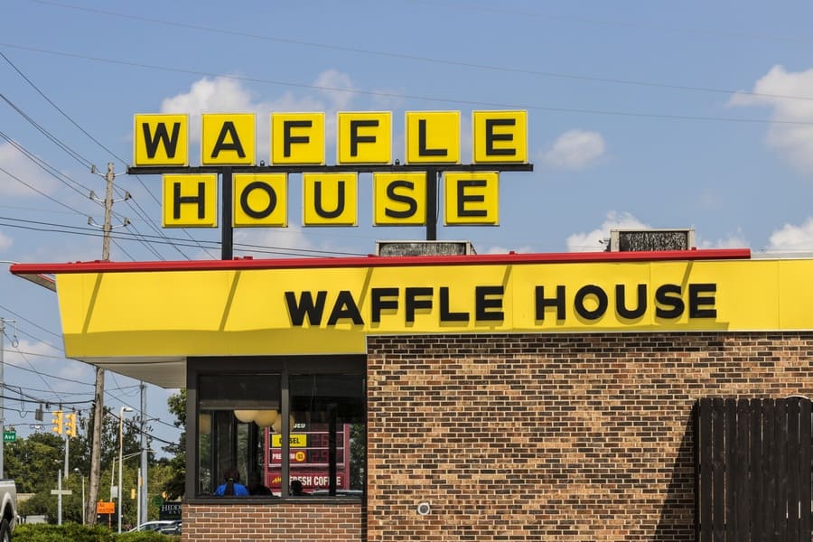 Photo of a restaurant chain waffle house, which was founded in 1955.