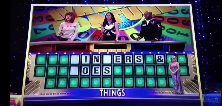 Wheel of Fortune puzzle reading “_IN_ERS & _OES”