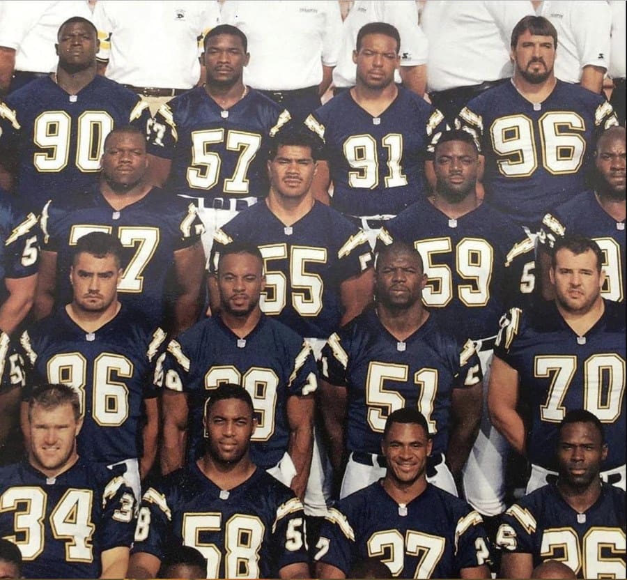 Photograph of Terry Crews and his team, the San Diego Chargers. 