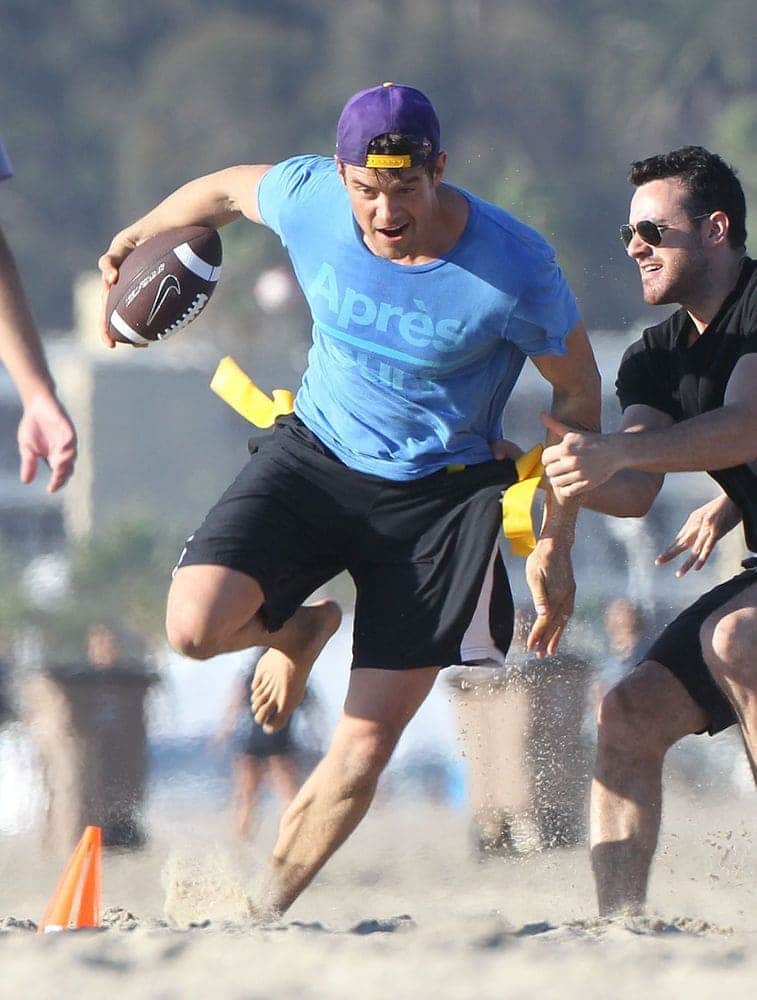 Josh Duhamel playing a friendly game of flag football with some pals.