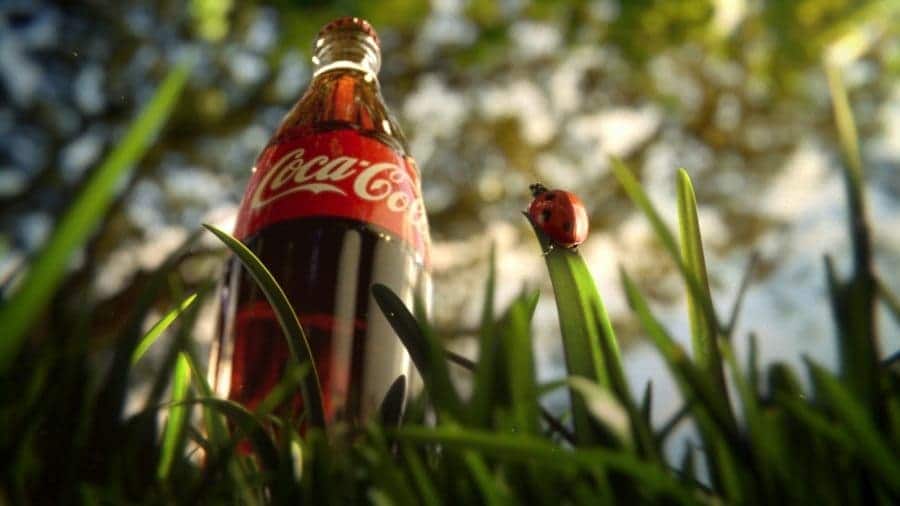 A coca cola bottle in the grass