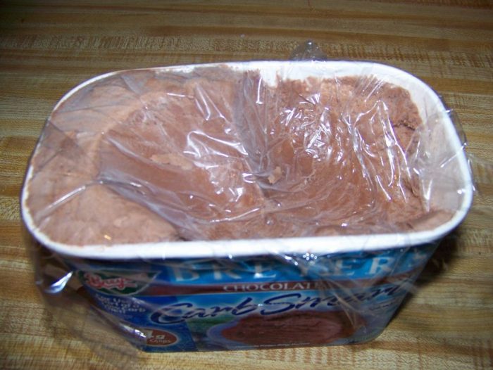plastic wrap on an ice cream container
