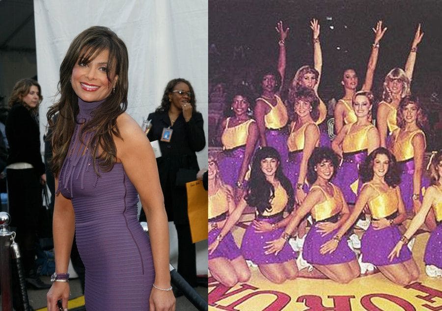 Paula Abdul at the American Music Awards in 2003. / Paula Abdul with her Lakers girls. 