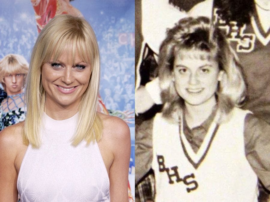 Amy Poehler at the Blades of Glory film premiere. / Amy Poehler as a cheerleader in high school. 