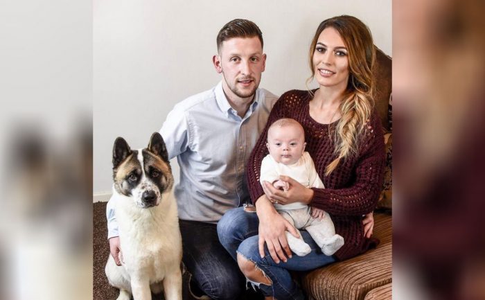 Alhanna and her fiancé Ricky and their baby and dog 
