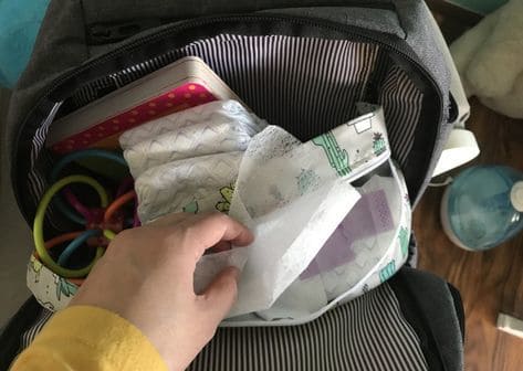 Put a dryer sheet in the diaper bag to minimize bad smells.