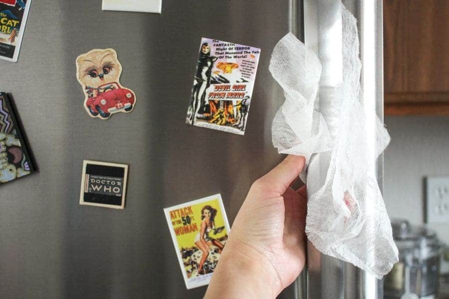 Clean the fridge with a dryer sheet. 