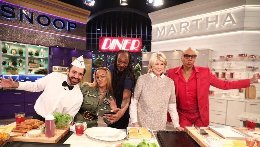 Martha Stewart and Snoop Dogg with RuPaul and Faith Evans and the DJ. 