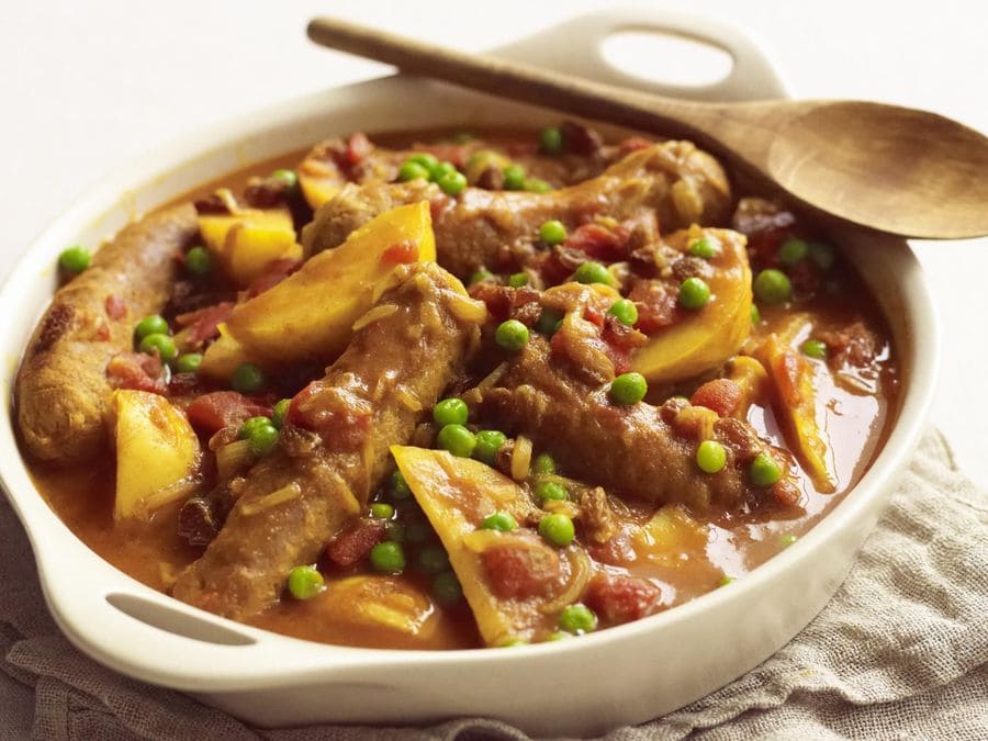 Old fashioned curry with sausages. 
