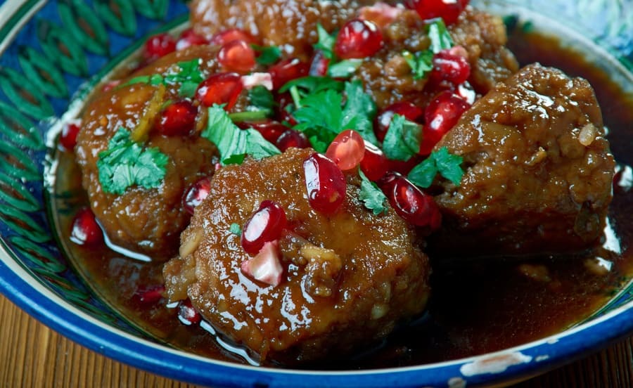Lamb meatballs with sour sauce and pomegranate. 