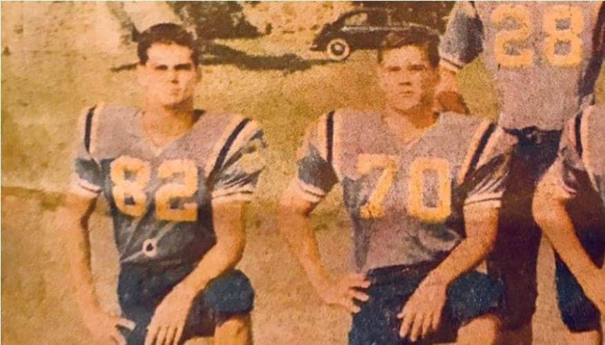 Photo of Walter (left) and Alan when they played high school football together. 