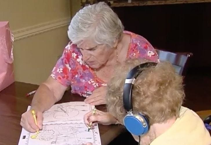 Joanne and her birth mother, Lillian, enjoy coloring together. 