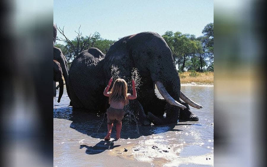 Tipi Degre washing an elephant