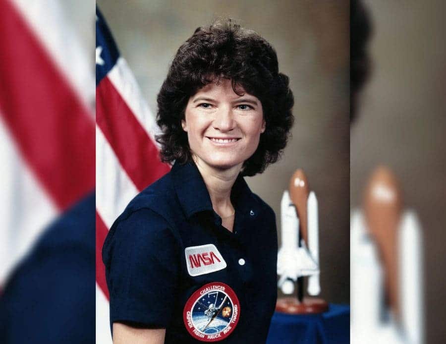 Sally Ride with her NASA uniform on in 1983.