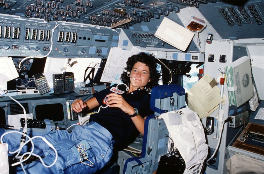 Sally Ride on board the Space Shuttle Challenger in 1983. 