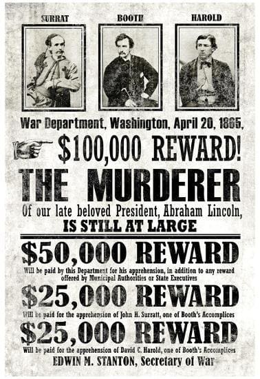 John Wilkes Booth wanted notice 