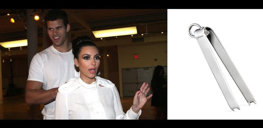 (L-R) Kim Kardashian, Kris Humphries / vertigo silver-plated ice tongs