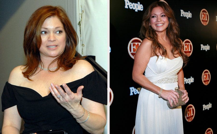 Valerie Bertinelli at an event in 2007. / Valerie Bertinelli in a long white dress at a People event.