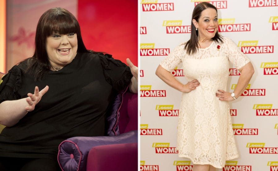 Lisa Riley on the Lorraine Live TV show in 2012. / Lisa Riley at an event in 2016.