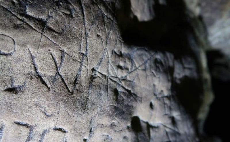 A photograph of the witches marks found in the cave