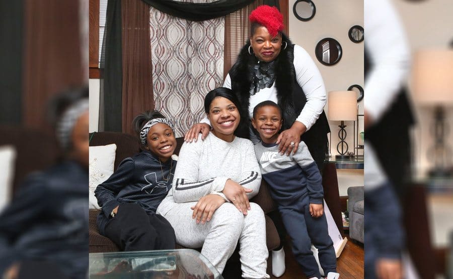 Tisha with her mother and children 