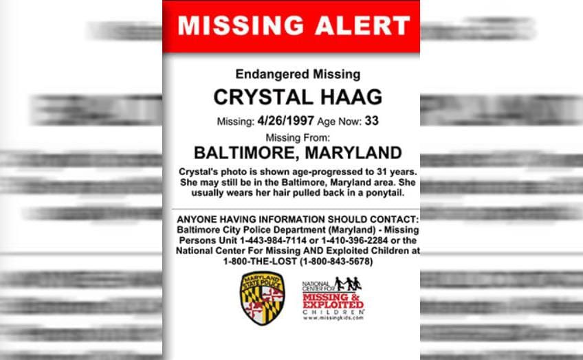 The updated flyer for Crystal being an endangered missing person 