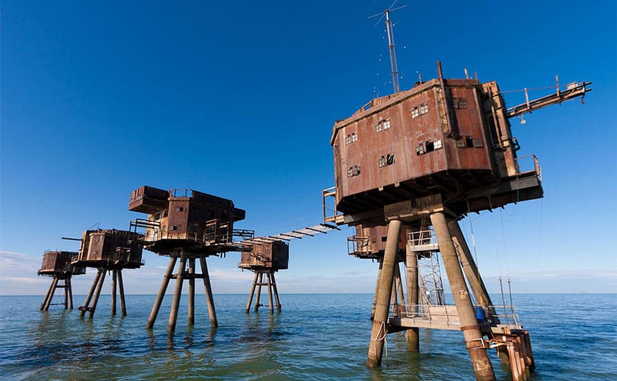 The Maunsell Forts standing in the middle of the ocean 