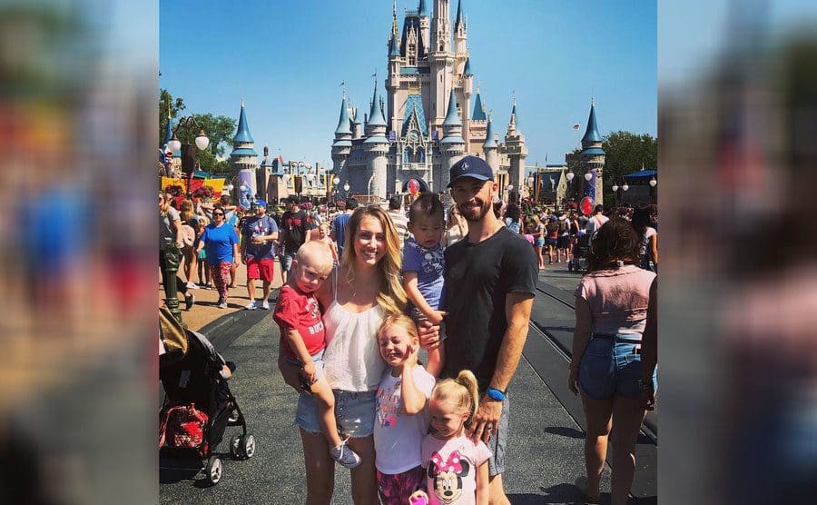 Myka, James, and their four children at Disney World 
