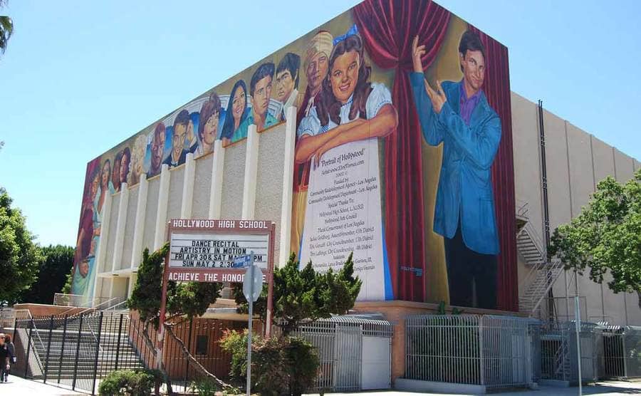 John Ritter painted on the side of Hollywood High School with other celebrities painted around the building 