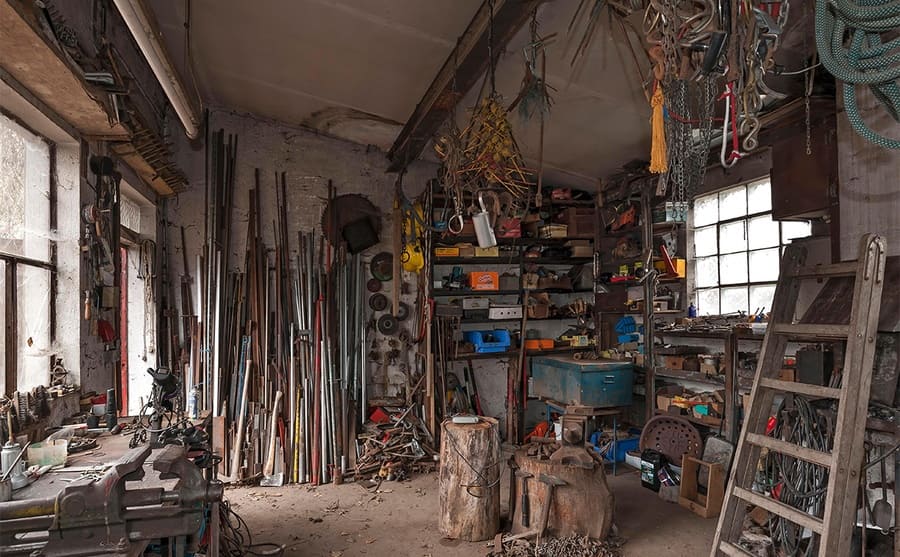 A shed filled with tools 