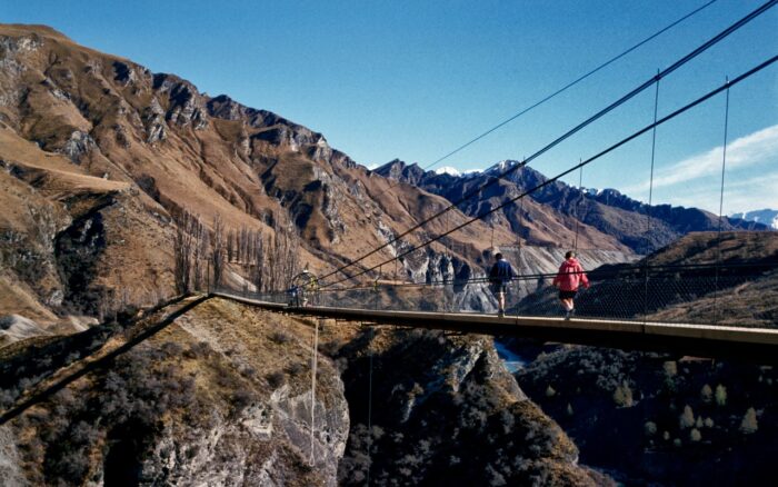  A bridge spans Skippers Canyon, a scenic area of gorges, peaks and sheer rock faces situated close to Queenstown on New Zealand's South Island. 