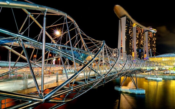 The Helix Bridge and Marina Bay Sand
