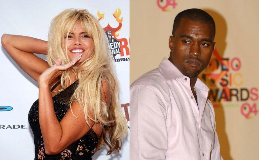Anna Nicole Smith on the red carpet in 2005 / Kanye West on the red carpet in 2004 