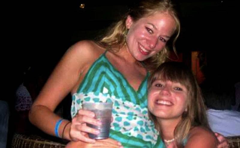 Natalee Holloway hugging with her friend holding a cup of drink
