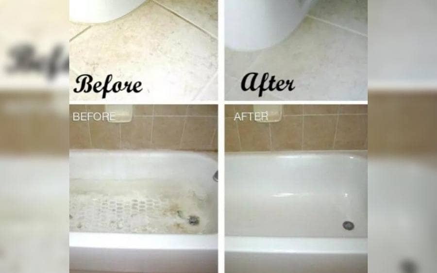  Imagen de un baño antes y después de sacadas las manchas
