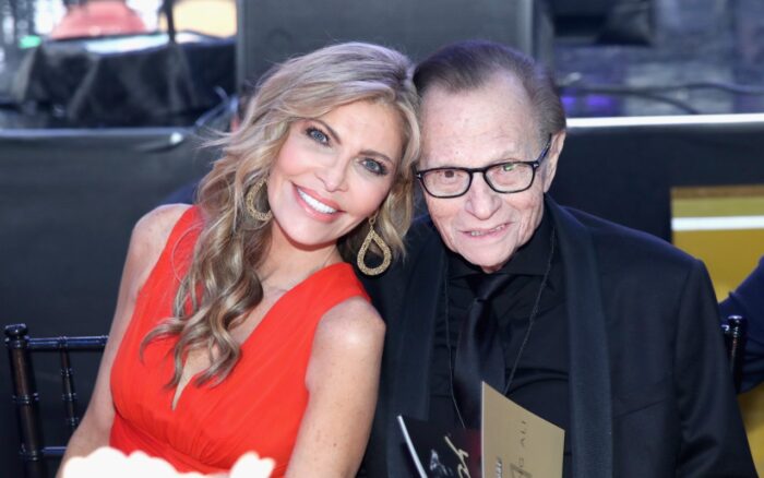 Shawn King (L) and television personality Larry King