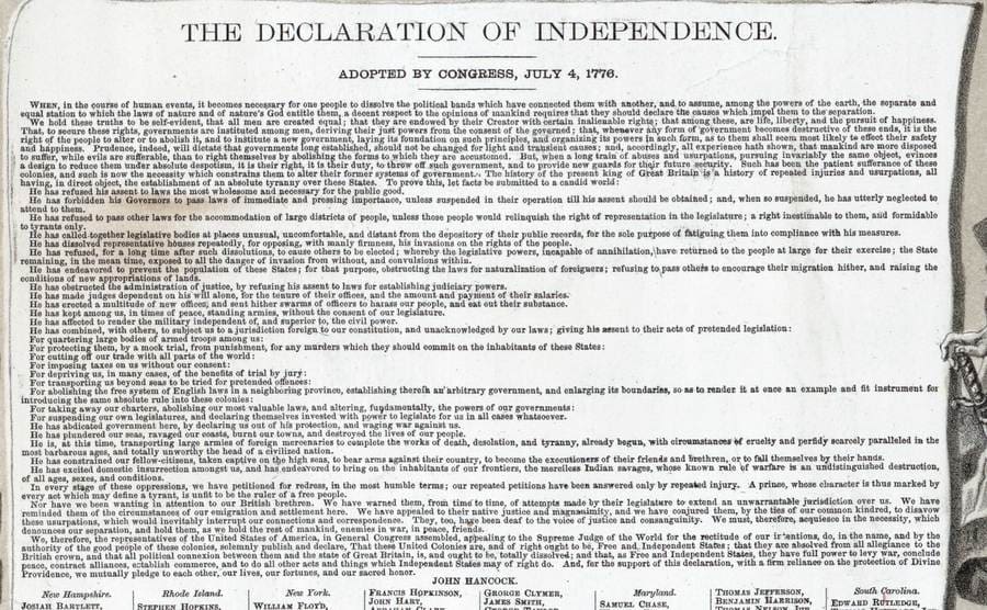 The text of the Declaration of Independence