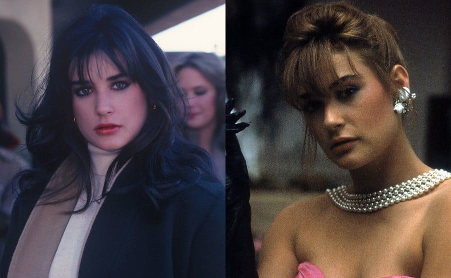 Demi Moore in General Hospital / Demi Moore posing in pearls and a strapless dress in a scene from St Elmos Fire